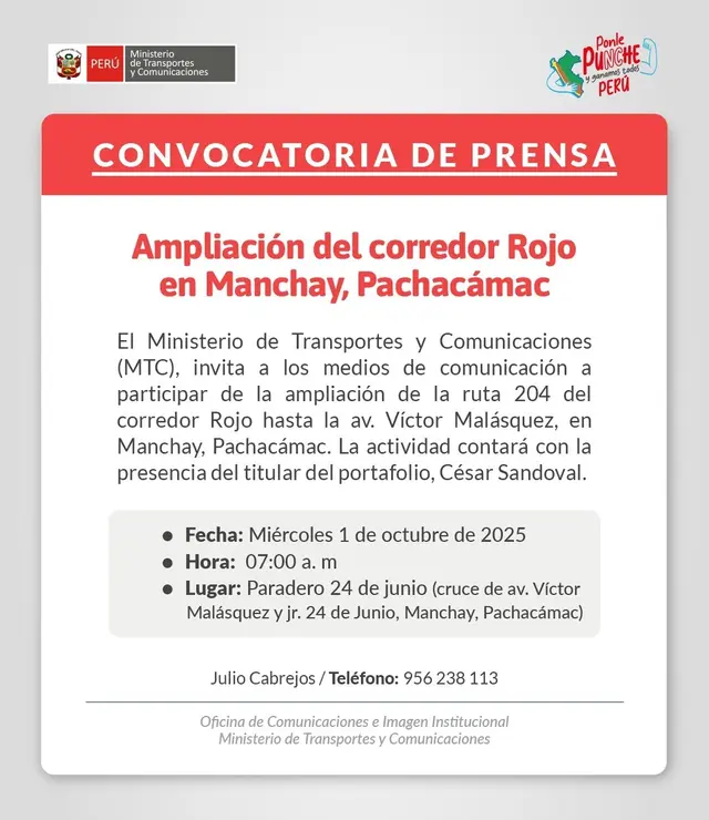 Comunicado del MTC. Foto: ATU   