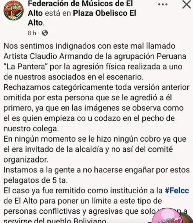 Bolivianos critican a grupo peruano tras escándalo.