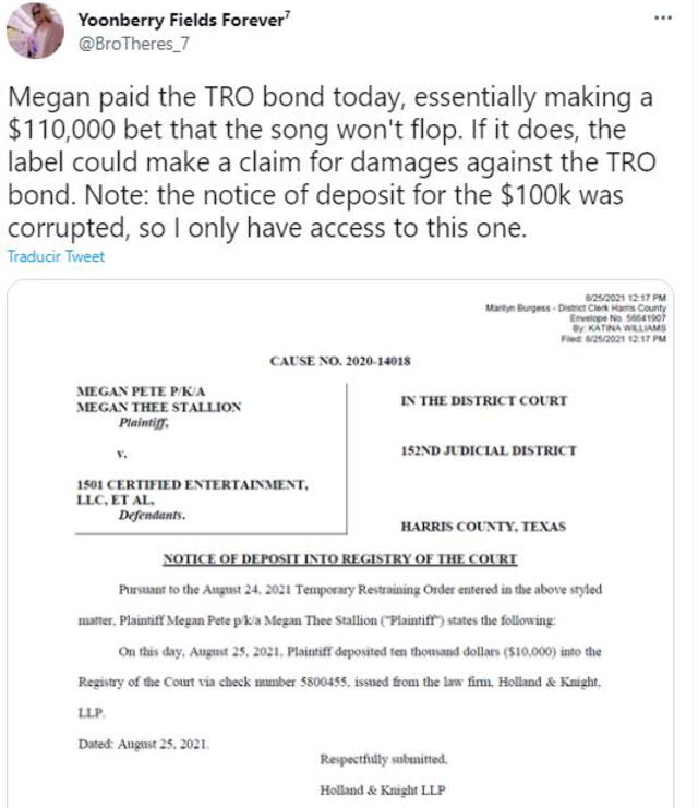 Más detalles sobre el proceso legal entre Megan Thee Stallion y su sello 1501. Foto: Twitter