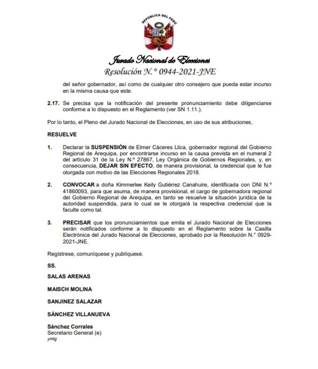 Elmer Cáceres Llica: JNE lo suspende del cargo de gobernador de Arequipa