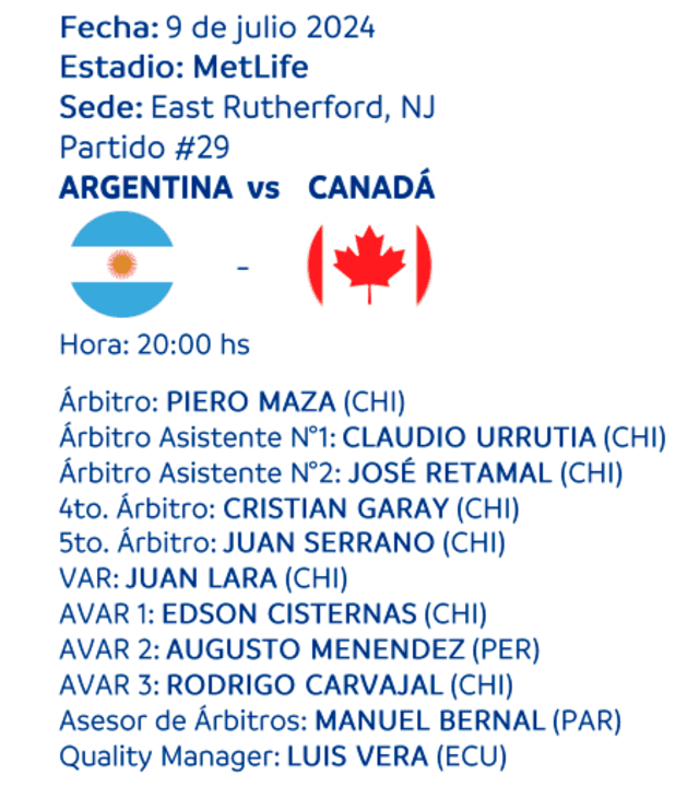  Árbitros confirmados del Argentina vs. Canadá. Foto: Conmebol   