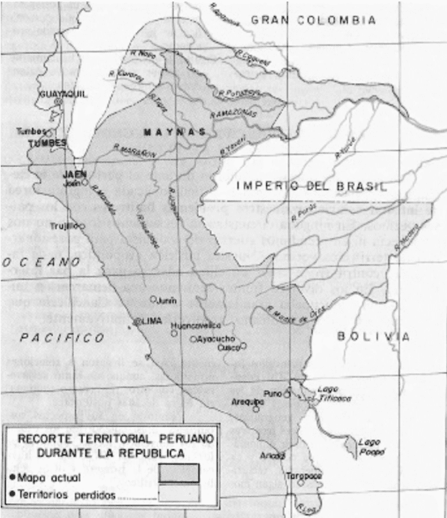  Mapa del Perú en la independencia y actual. Foto: Jaime Raúl Castro Contreras.<br><br>    