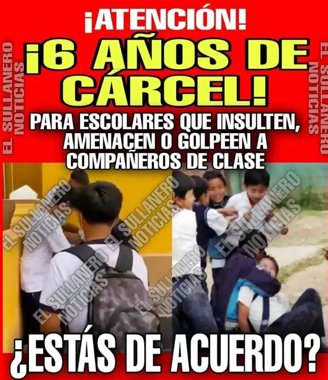 Post que asegura que existe castigo contra escolares que realicen bullyng. Foto: Facebook.  
