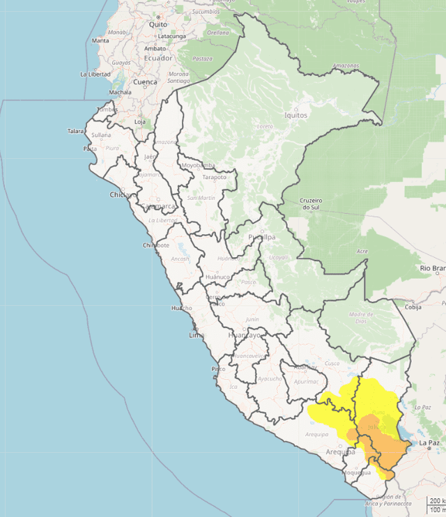  Región afectada en la zona sur baja del Perú. Foto: Senamhi.   