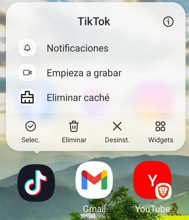 Menú contextual del ícono de TikTok. Foto: La República Menú contextual del ícono de TikTok. Foto: La República