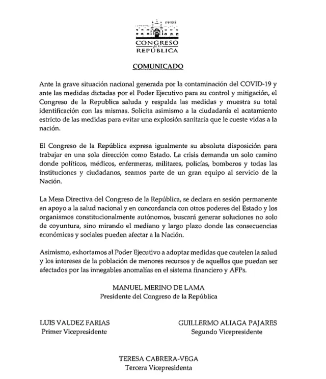 Documento del Congreso de la República.