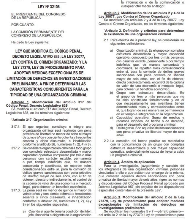 Ley contra el crimen organizado promulgada en El Peruano.    