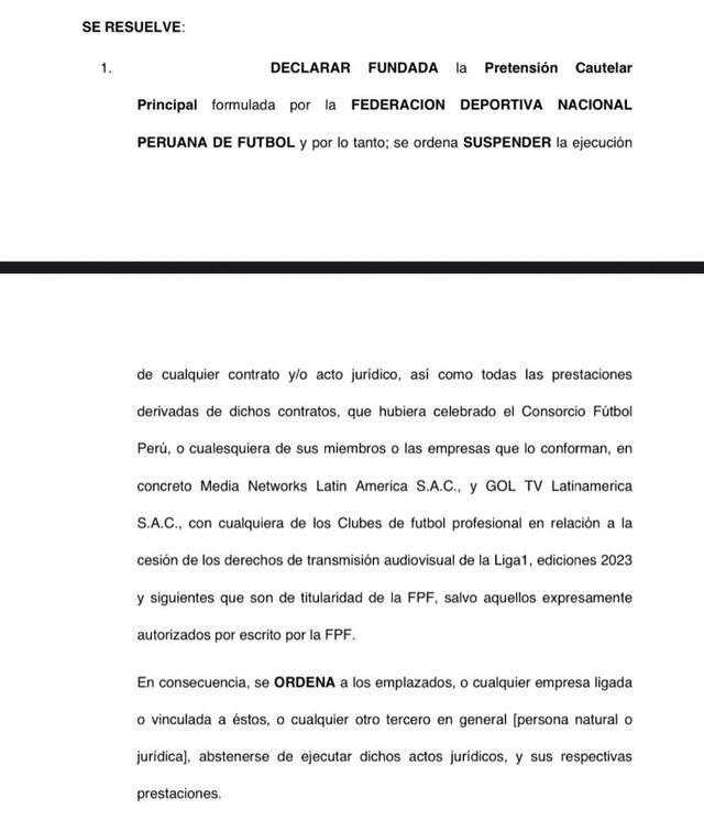  Documento de la Corte Superior de Lima sobre el caso de los derechos de transmisión. Foto: captura de documento   