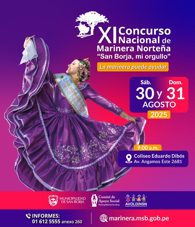 XI edición del Concurso Nacional de Marinera Norteña "San Borja, mi orgullo". Foto: Municipalidad de San Borja XI edición del Concurso Nacional de Marinera Norteña "San Borja, mi orgullo". Foto: Municipalidad de San Borja