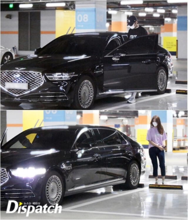 Lee Min Ho y Yeonwoo subiendo al mismo carro. Foto: Dispatch