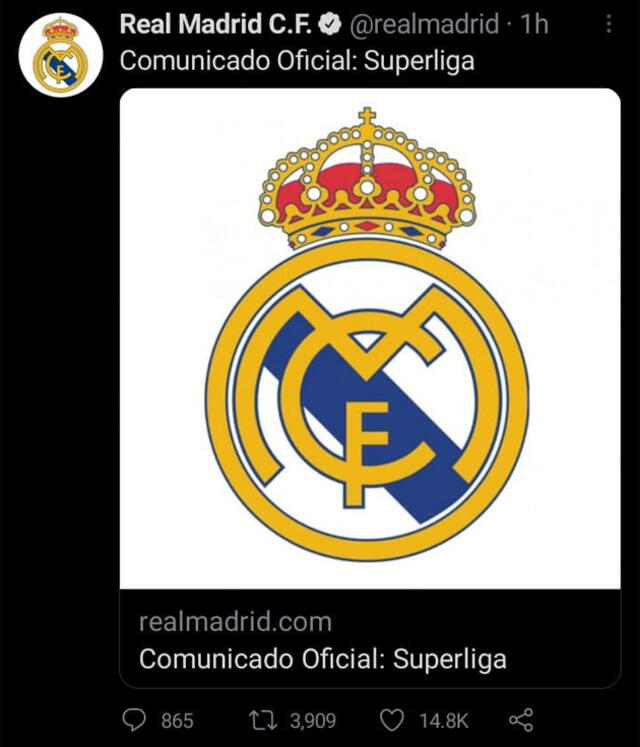 Real Madrid anuncia la decisión judicial acerca de la Superliga. Foto: Twitter