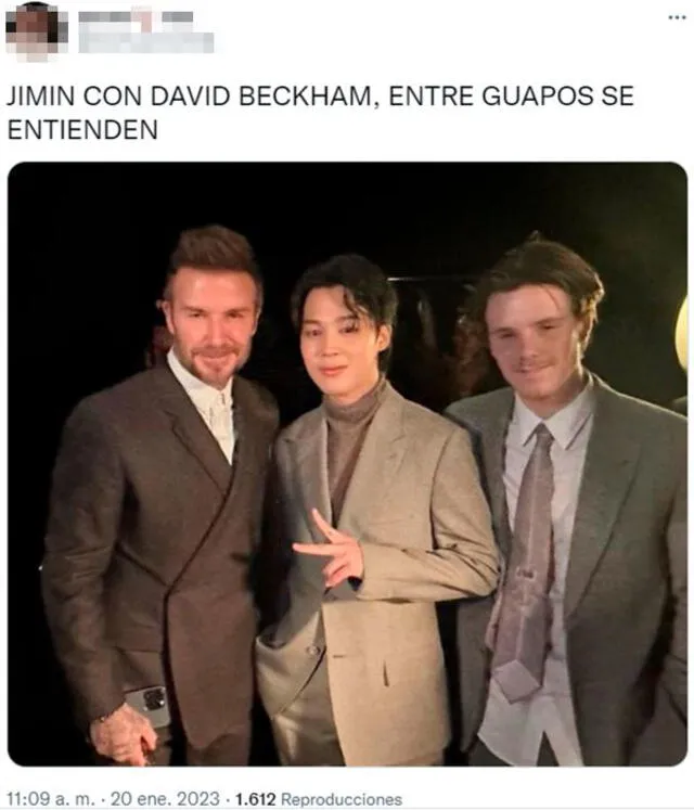 Jimin y David Beckham en desfile de Dior. Foto: captura/Twitter