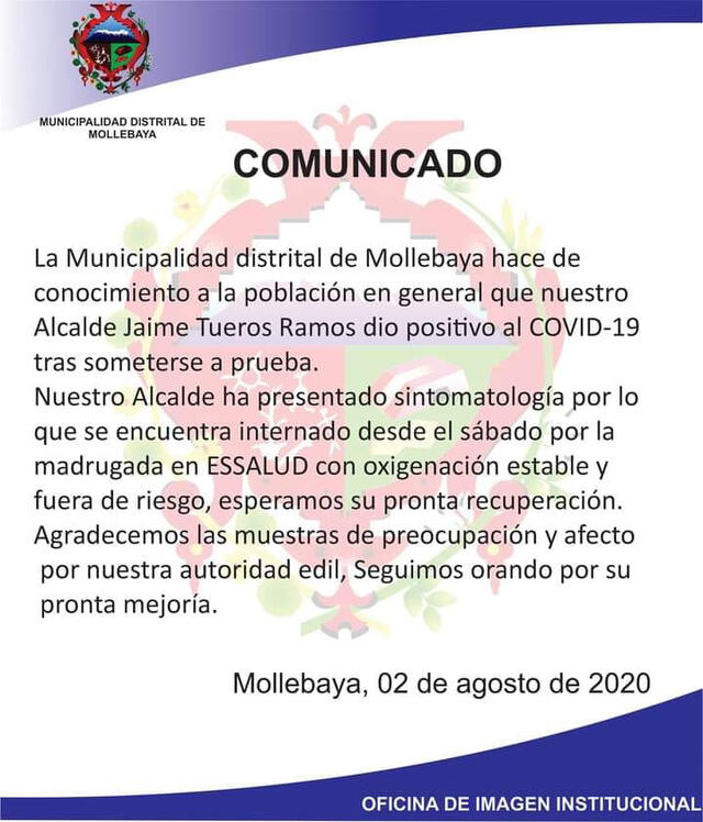 Comunicado de la Municipalidad de Mollebaya.