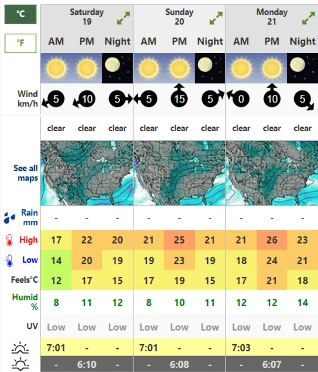  Clima de California para este 20 de octubre. Foto: Weather Forecast   