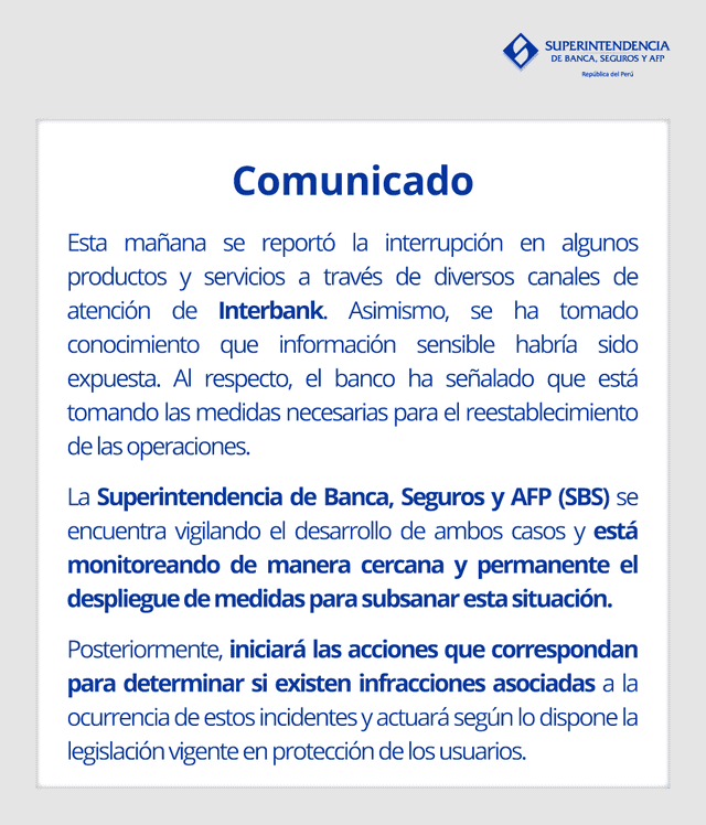 Comunicado de la SBS. Foto: X 