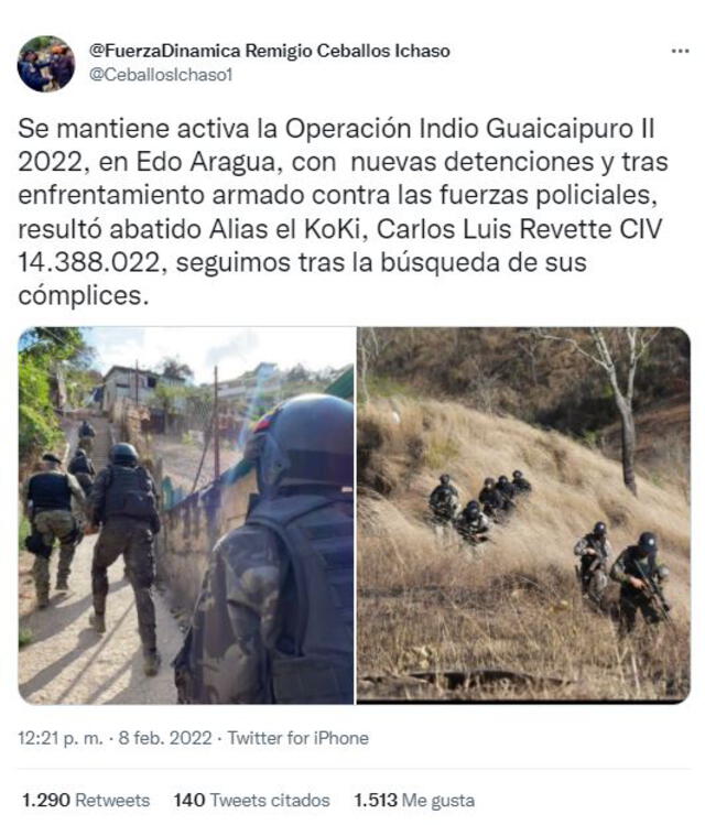 El Ministro de Interiores Remigio Ceballos confirmó la muerte de alias 'el koki' a través de Twitter. Foto: captura Twitter