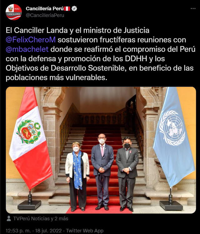 Michelle Bachelet, Perú, ONU, Comisionada, visita, Cancillería, Amazonía