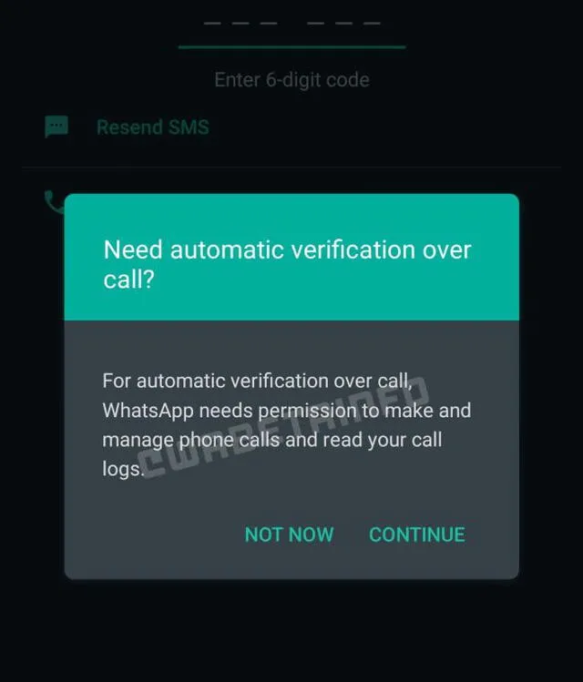 Si eliges esta opción, WhatsApp te pedirá permiso para acceder a tu registro de llamadas y así validar tu número. Foto: WABetainfo