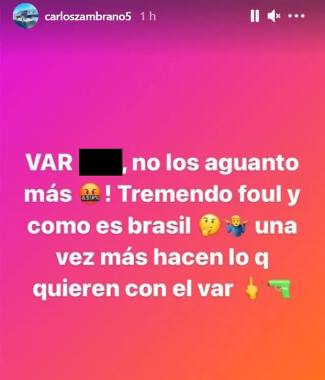 La furibunda crítica de Carlos Zambrano al VAR. Foto: difusión