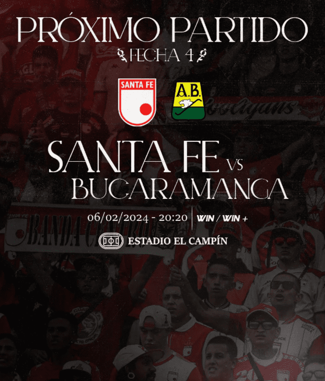 Santa Fe y Bucaramanga jugarán a partir de las 8.20 p. m. Foto: Instagram/Santa Fe   