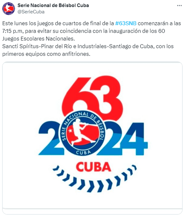 Comunicado de la Serie Nacional de Béisbol. Foto: SerieCuba / X   