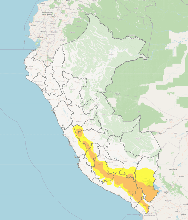  Gráfico del eporte Descenso de temperatura nocturna sierra, centro y sur (extensión del aviso 156). Foto: Senamhi.   