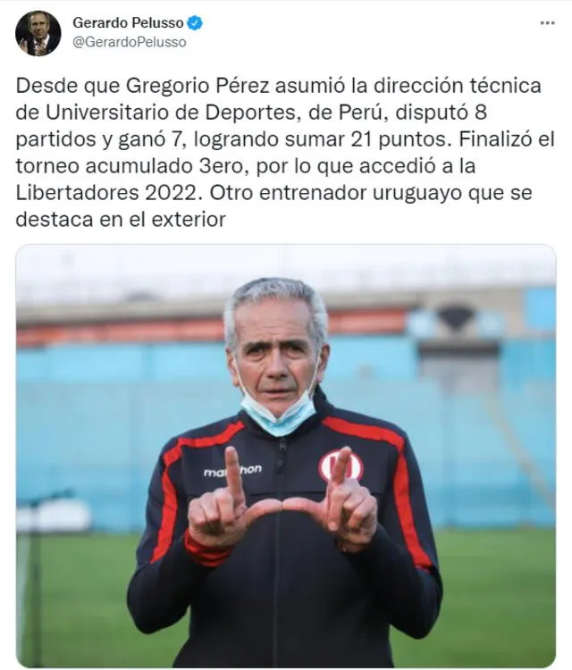 Pérez solo perdió un partido desde el regreso de Pérez. Foto: Twitter de Gerardo Pelusso