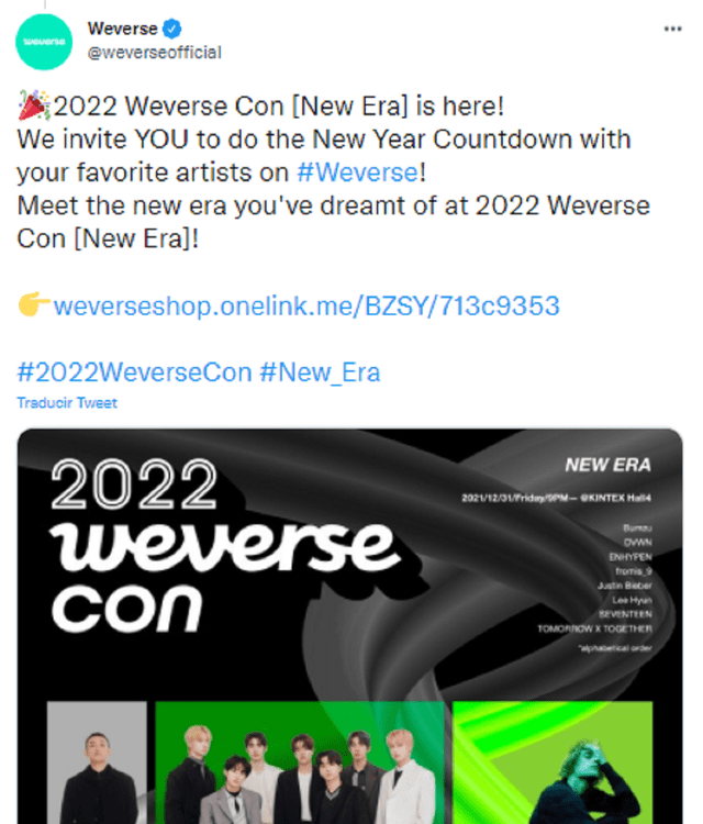 Publicación de Weverse en Twitter: Foto: Captura TW