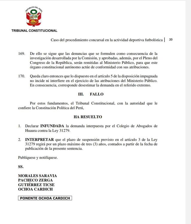 Sentencia del TC sobre Boys y Universitario. Foto: Tribunal Constitucional. 