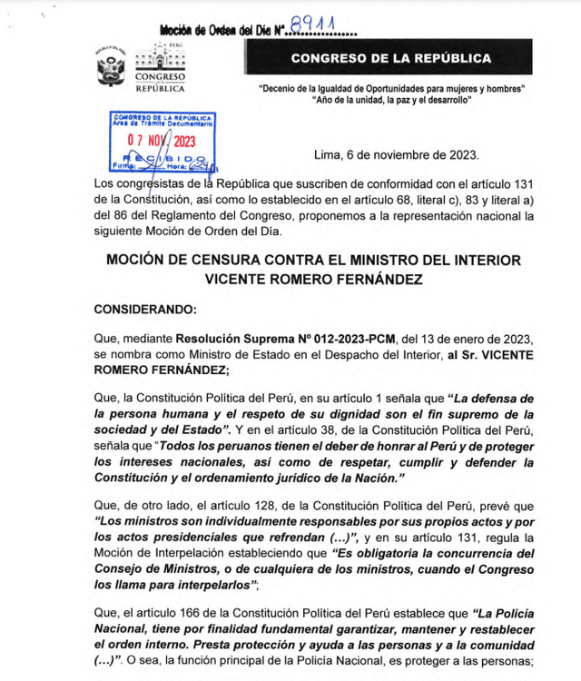 Moción de censura contra Vicente Romero. Foto: Twitter 