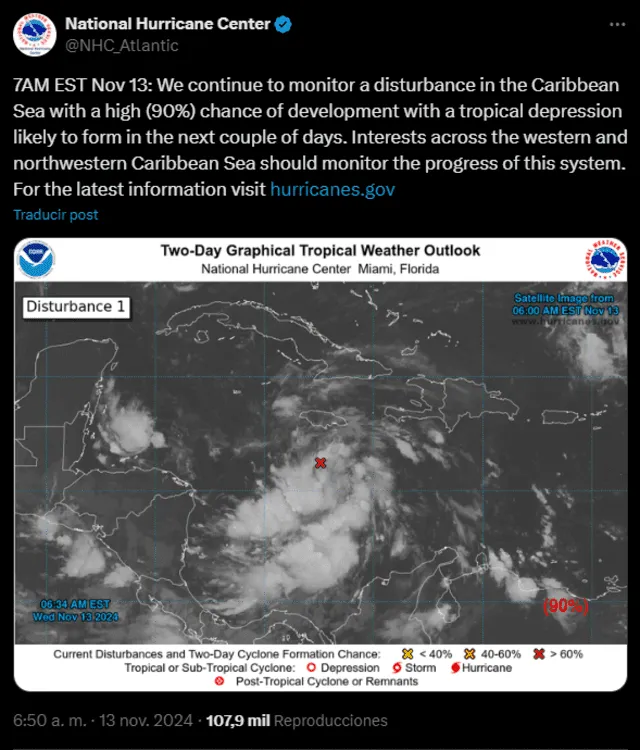  Información actualizada sobre el huracán. Foto: captura de pantalla de X   