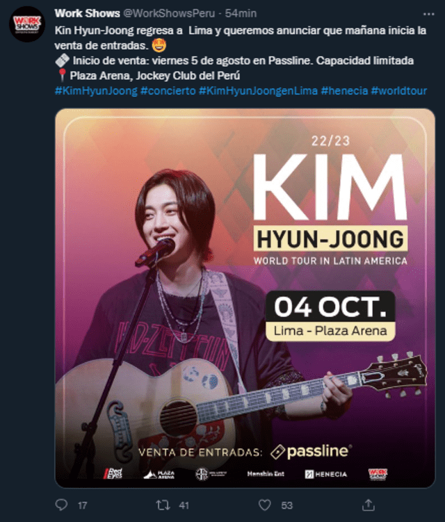 Kim Hyun Joong, conciertos Perú, Lima, entradas