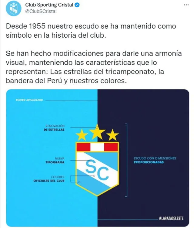 Las tres estrellas fueron agregadas al escudo del club celeste en la década de los 90. Foto: captura de @ClubSCristal/Twitter