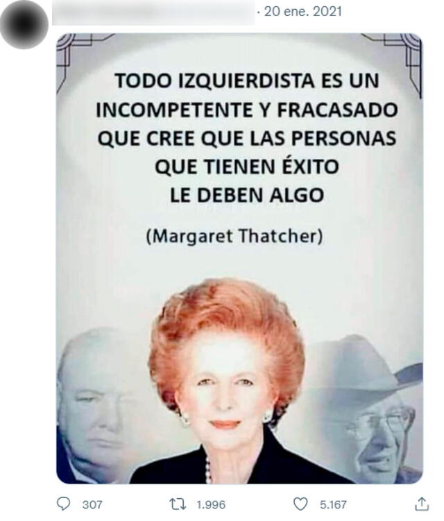 Viral en Twitter sobre Margaret Thatcher y los izquierdistas.