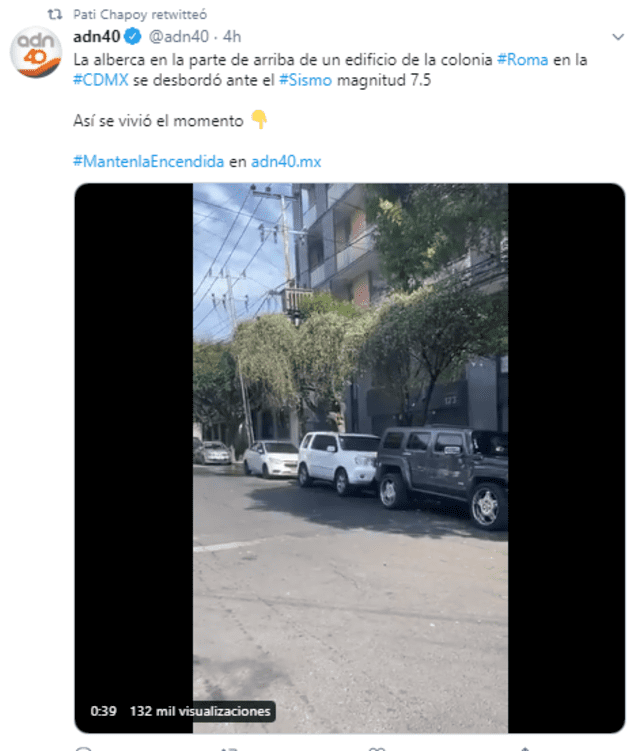 Reacción de Paty Chapoy ante el sismo de México en redes sociales. Foto. captura twitter de Paty Chapoy