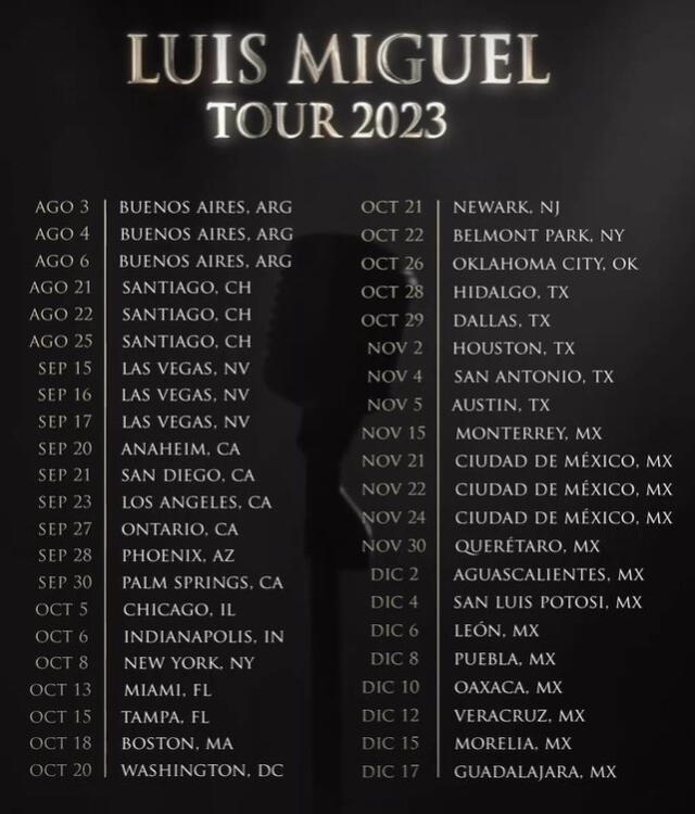 Luis Miguel realizará 43 conciertos en latinoamérica y Estados Unidos. Foto: Luis Miguel/ instagram 