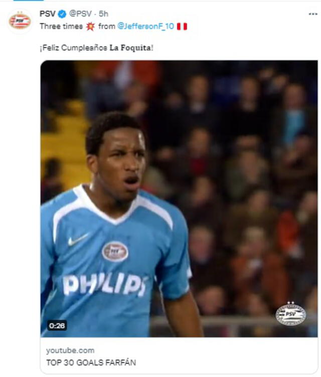 PSV celebró los 37 años de Farfán recodando sus golazos.