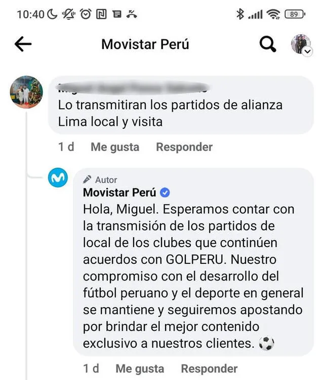 Comentario de Movistar sobre partidos de Alianza Lima en GolPerú. Foto: captura