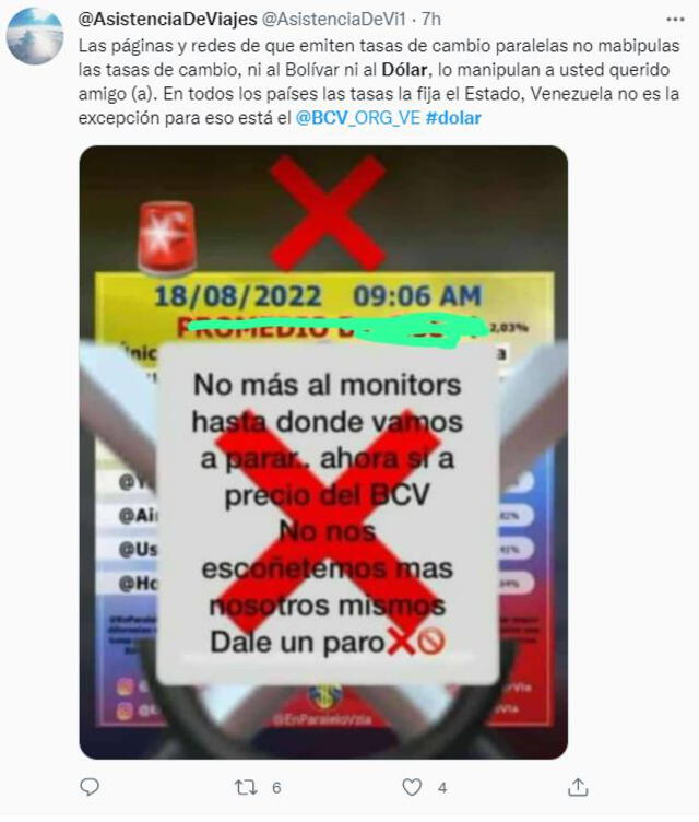 Ciertos usuarios en redes sociales rechazan el valor del dólar establecidos por Monitor Dólar y en Paralelo Venezuela. Foto: captura web
