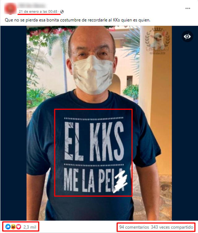 Posteo viral en la que aparece el expresidente Felipe Calderon vistiendo una camiseta con un mensaje ofensivo al presidente AMLO. FOTO: Captura de Facebook.