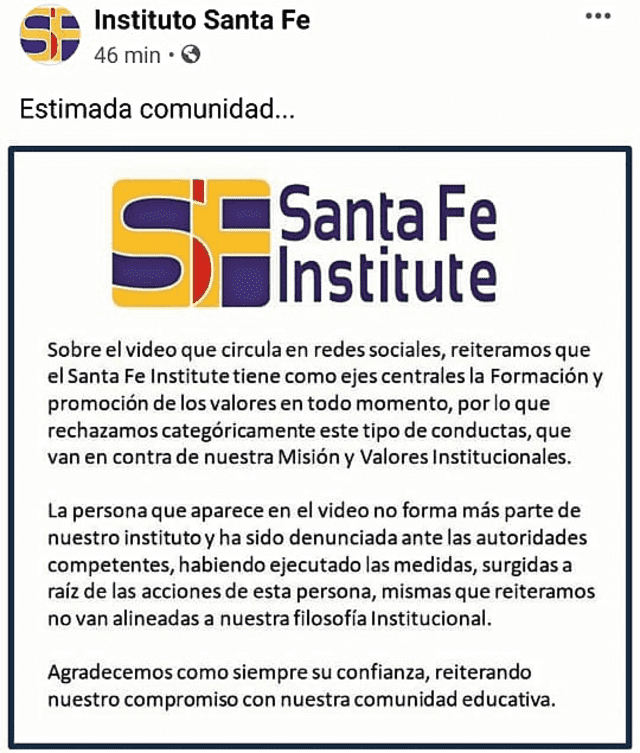 El 'Instituto Santa Fe' emitió un comunicado sobre lo sucedido. (Foto: El Siglo)