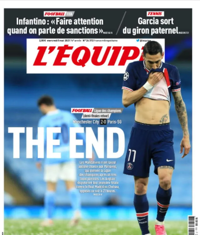 La portada de L'Equipe tras la eliminación del PSG.
