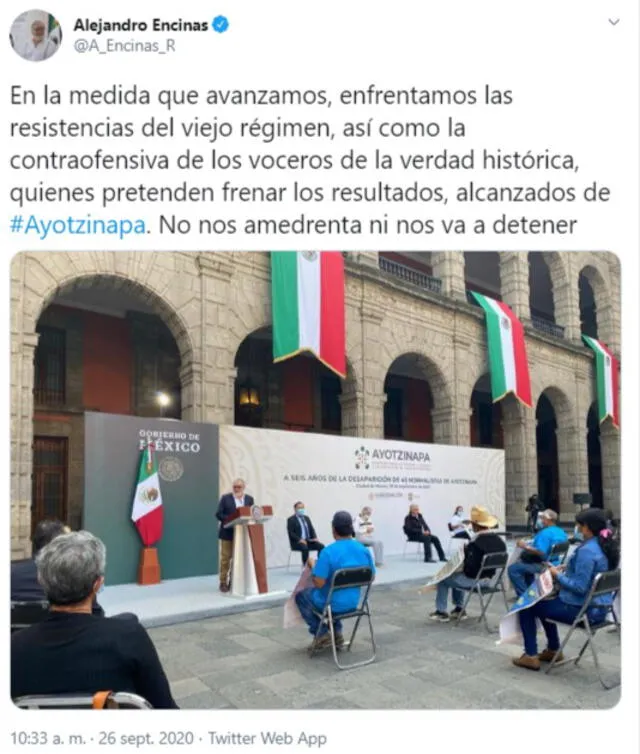 Alejandro Encinas, subsecretario de Derechos Humanos, Población y Migración, fue destacado por López Obrador como uno de sus principales colaboradores en el caso Ayotzinapa. Imagen: captura de Twitter