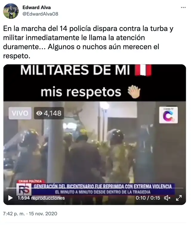 Tuit difundido el 15 de noviembre de 2020. Foto: captura LR/Twitter.