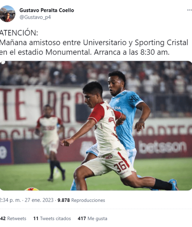 Universitario y Sporting Cristal jugarán amistoso.   