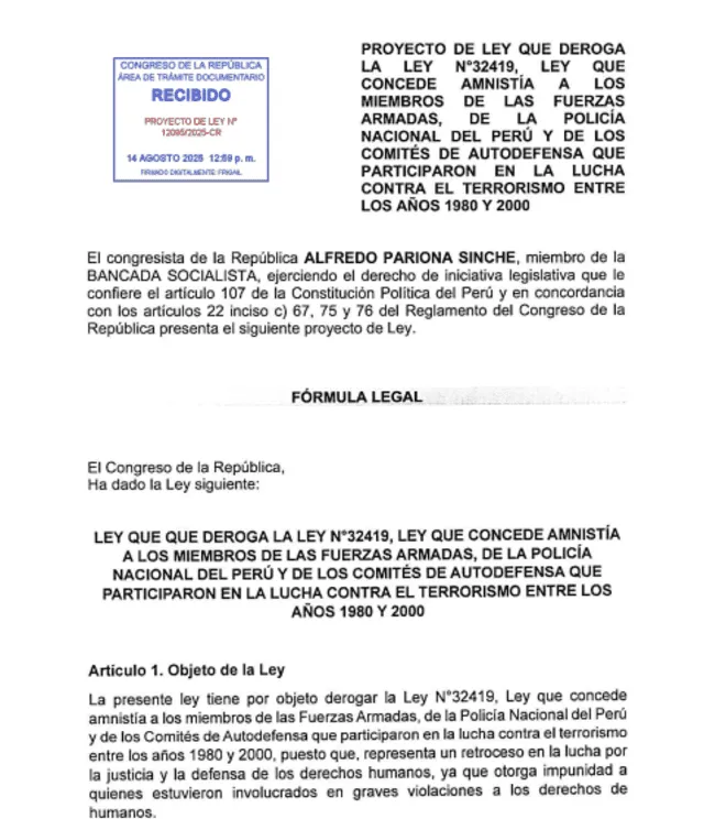 Proyecto de ley que propone derogar la Ley de Amnistía Proyecto de ley que propone derogar la Ley de Amnistía