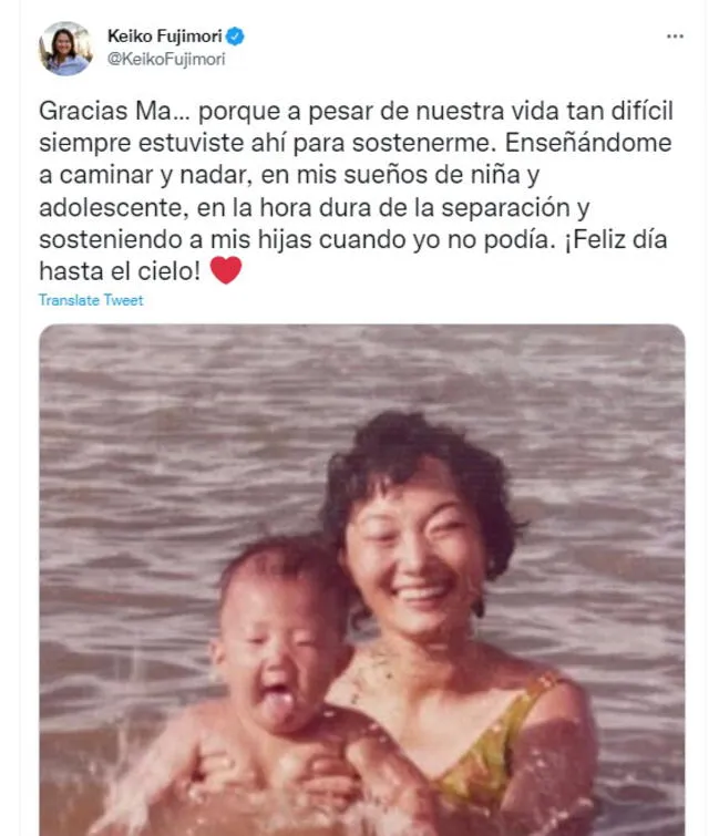 Keiko Fujimori envió un mensaje a su madre a través de sus redes sociales.