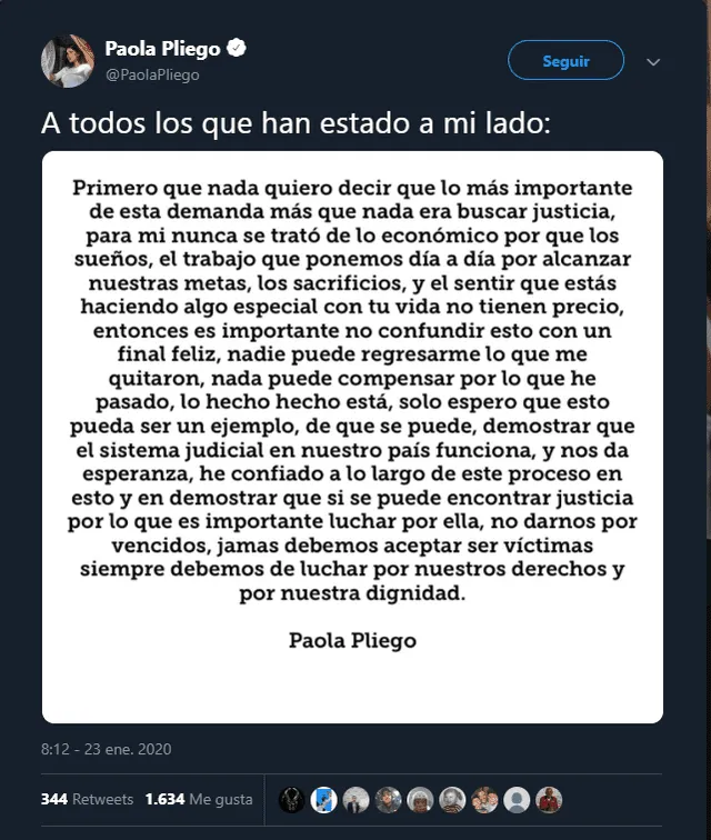 Paola Pliego utilizó sus redes sociales para pronunciarse sobre el veredicto de la demanda interpuesta a la Conade. (Foto: Twitter)