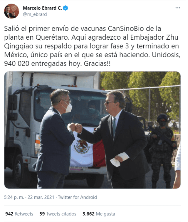 Tuit de Marcelo Ebrard. Foto: captura de Twitter.