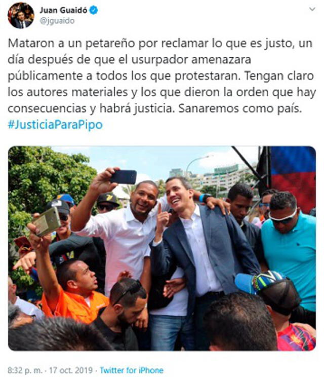 El líder opositor no dudó en responsabilizar a Nicolás Maduro por el homicidio